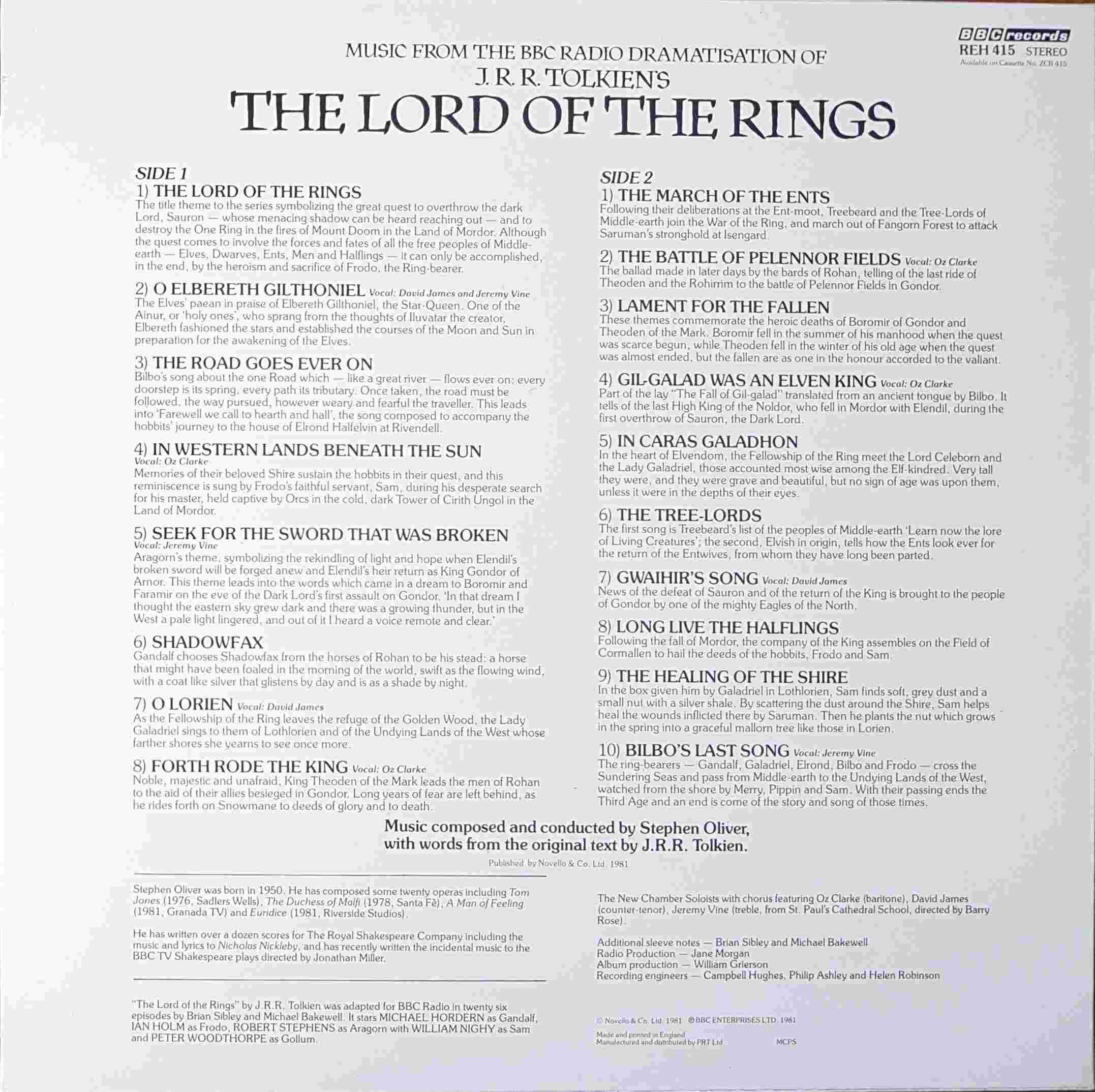Picture of REH 415 The lord of the rings by artist Stephen Oliver from the BBC records and Tapes library